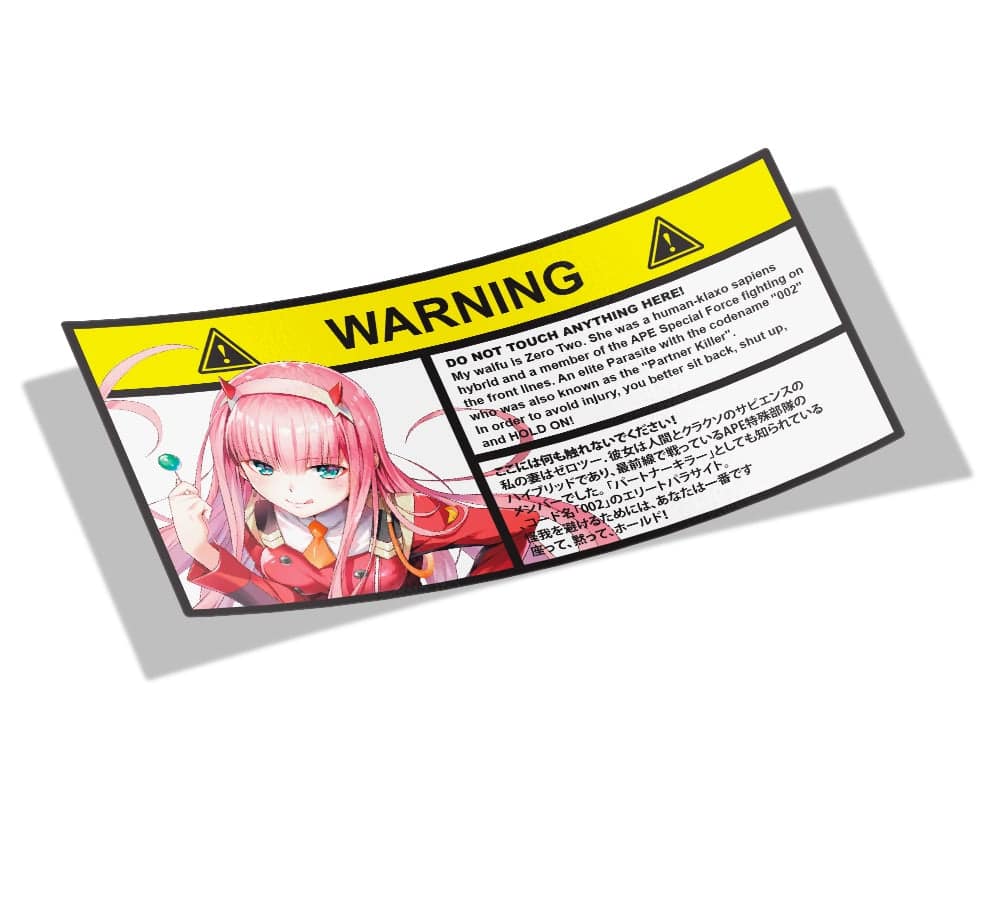 Darling in the FRANXX | Zero Two | Warning Slap Stickers - Anime Vinyl Car Stickers | Anime Stickery Online